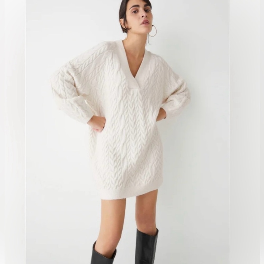 Cream Cable Knit Sweater Mini Dress